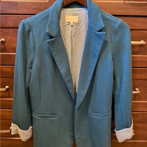 Teal Textured Knit 3/4 Sleeve Blazer